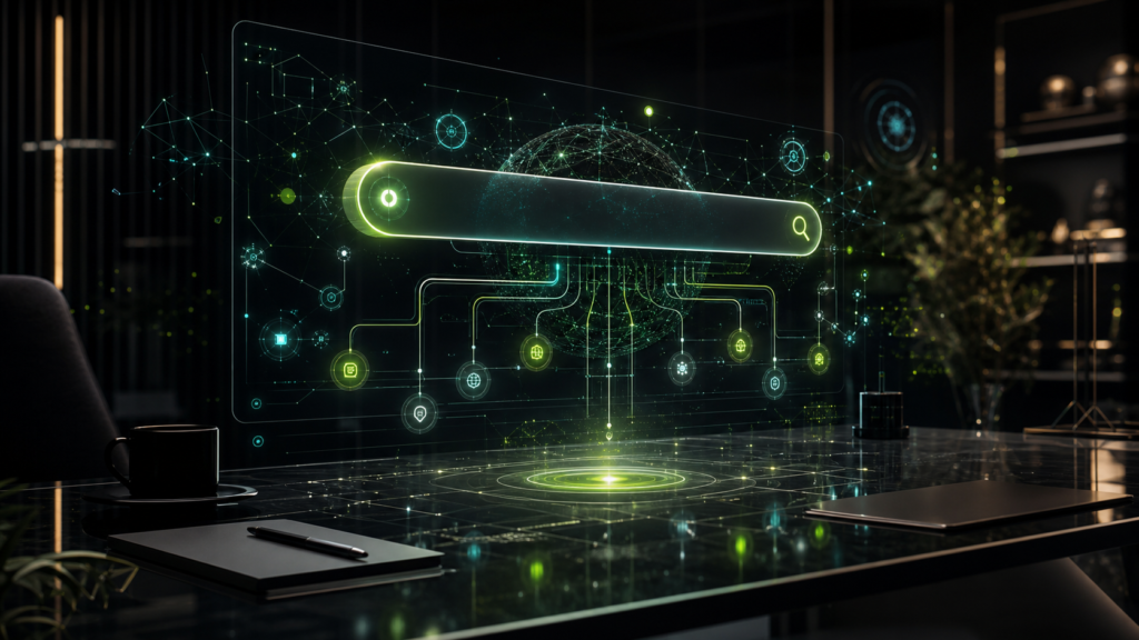 Interface de busca conectada a agentes de inteligência artificial e respostas geradas sob demanda