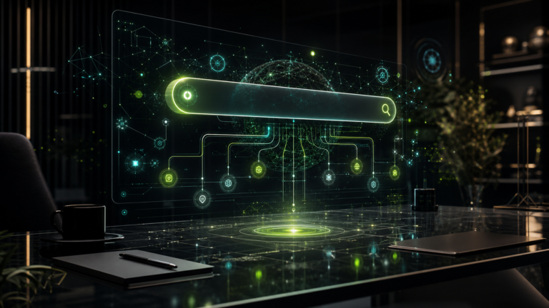 Interface de busca conectada a agentes de inteligência artificial e respostas geradas sob demanda