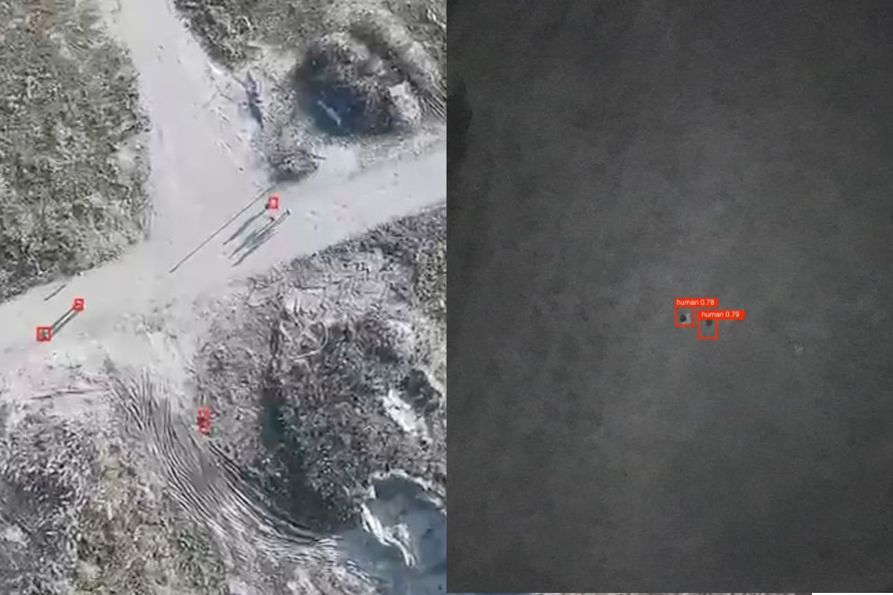 Visão aérea com marcações de pessoas detectadas pela inteligência artificial da DefendEye